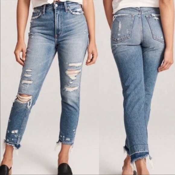 ABERCROMBIE AND FITCH jeans Annie High Rise Girlfriend distressed size 24 00 - Picture 1 of 11